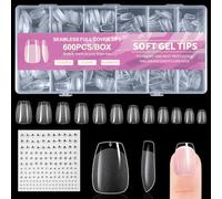 BUTBU Short Coffin Nail Tips, 600Pcs Soft Gel Full Cover Nails-Tips, Clear Acrylic False Press on Nail Tip, 12 Sizes NAIL Extensions Kit for DIY Manicure Art Salon