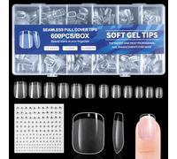 BUTBU Short Square Nail Tips, 600Pcs Soft Gel Full Cover Nails-Tips, Clear Acrylic False Press on Nail Tip, 12 Sizes NAIL Extensions Kit for DIY Manicure Art Salon