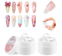 BUTBU Solid Builder Gel for Nails, 2Pcs Clear Non-Stick Hand Extension Hard Gel, 3D Nail Art Sculpture Nail-Glue, Carving Patterns Decoration for Nails Salon UV Home DIY, Need Lamp Cure (15g)