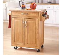Butcher Block Kitchen Island Cart with Drawers, Shelves, Spice Rack, Towel Bar - 81.3 x 48.3 x 88.9 cm - Versatile Storage & Prep Space for Home Chefs