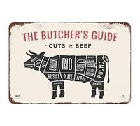 Butcher Guide Cut The Beef Retro Fashion Chic Metal Tin Sign Garage Vintage Garden House Wall Decor 12X8 Inch