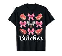 Butcher Meat Cleaver Girl Mom Pink Coquette Bow T-Shirt