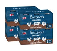 Butcher's Complete Wet Can Adult Dog Food Recipes in Gravy Pack 24 x 400g | Grain Free for Sensitive Stomachs - Complete & Balanced - British & Irish Farmed - Contains Chicken, Beef & Turkey Recipes