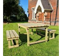 Butchers Garden Table Set - 2 Benches - Redwood