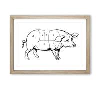 Butchers Pig Pork Map Meat Cuts Framed Print | A2 Oak Framed Wall Art | Ready to Hang | Modern Map Picture | Living Room Bedroom Lounge Office