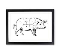 Butchers Pig Pork Map Meat Cuts Framed Print | A2 Oak Framed Wall Art | Ready to Hang | Modern Map Picture | Living Room Bedroom Lounge Office