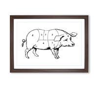 Butchers Pig Pork Map Meat Cuts Framed Print | A2 Walnut Framed Wall Art | Ready to Hang | Modern Map Picture | Living Room Bedroom Lounge Office