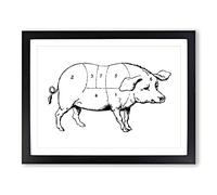 Butchers Pig Pork Map Meat Cuts Vintage Framed Print | A3 Black Framed Wall Art | Ready to Hang | Classic Map Picture | Living Room Bedroom Lounge Office