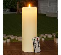 BUTHY 12" x 4" Large Outdoor Candle with Timer Waterproof Flickering LED Flameless Candle Battery Operated with Remote Fake Pillar Candle Realistic for Patio Porch Lantern, Ivory 1 Pack