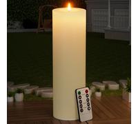 BUTHY 14" x 4" Large Outdoor Candle with Timer Waterproof Flickering LED Flameless Candle Battery Operated with Remote Fake Pillar Candle Realistic for Patio Porch Lantern, Ivory 1 Pack