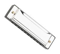 BUTIFULSIC 10 Hole Key of C Harmonica Sleek Silver Electroplated Finish Stainless Steel Blues Harmonica with Laserprinted Design Portable Musical Instrument for Beginners and Students