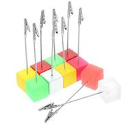 BUTIFULSIC 10pcs Assorted Colour Photo Holder Stands with Cube Base, Resin and Metal Material, Easy to Use and Keeps Photos Upright, for Paper Note Display on The Table Random Color