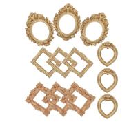 BUTIFULSIC 12pcs Vintage Golden Dollhouse Picture Frames Mini Resin Decorative Frames Oval Heart Shape Antique Elegant Style Long-term Beauty Personalization for Vintage Wall Decor