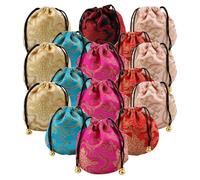 BUTIFULSIC 16 Pcs Brocade Embroidery Drawstring Bags for Jewellery and Rosaries, Convenient Storage and Easy to Open and Close, Packaging Bags for Parties and
