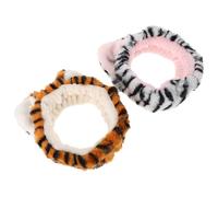BUTIFULSIC 2 Pcs Cute Plush Face Washing Headbands with Rabbit Ears and Bow Knot, Soft Plush Makeup and Spa Hair Bands for Women, Yellow and White Tiger Stripe Hair Wraps for Skincare
