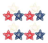 BUTIFULSIC 24Pcs Patriotic Five-Pointed Rattan Star Ornaments, 6Cm Mixed White, Red, Blue Stars for Independence Day Party Decorations and Photo Props