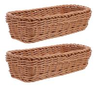 BUTIFULSIC 2Pcs Brown Woven Plastic Cutlery Storage Basket Utensil Organizer for Kitchen and Dining Table, Rectangular 26X12X6Cm Household Basket for Forks, Knives and Seasoning Jars
