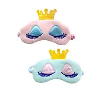 BUTIFULSIC 2pcs Cartoon Cotton Sleep Eye Patches with Cooling Ice Bags Soft Crown Pattern Eyeshades for Comfortable Light Blocking Travel and Home Sleeping Accessories in Blue and Pink