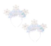BUTIFULSIC 2pcs Christmas Snowflake Headbands and Ladies, White Plastic Glitter Hairbands with Wear Resistant and Firm Hold Features, Xmas Party Decor Accessories