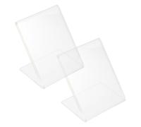 BUTIFULSIC 2pcs Clear Plastic Price Tag Stands with Wide Base Label Holder for Retail Shops Restaurants Trade Shows Tabletop Sign Display Organizer
