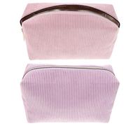 BUTIFULSIC 2pcs Corduroy Makeup Storage Case for Women Compact Travel Cosmetic Organizer with Zipper Lightweight Toiletry Pouch for Daily Essentials and Handheld Convenience