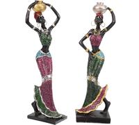 BUTIFULSIC 2pcs Creative African Tribal Lady Resin Table Ornaments, Portable Decorative Pieces Made of Synthetic Resin, for Home Decoration and Office Decoration Random Color