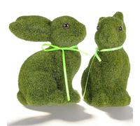 BUTIFULSIC 2pcs Easter Flocked Bunny Decorations in Green, Reusable Foam Rabbit Statues Artificial Turf Material, Odourless and Safe for Easter Atmosphere or Holiday Parties Tabletop Decor