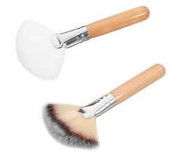 BUTIFULSIC 2pcs Large Fan Powder Brushes Set Long Wooden Handles, Soft White and Tri-color Synthetic Bristles, Facial Makeup Tools for Setting Powder and Highlighting Cheekbones