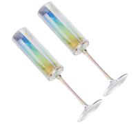 BUTIFULSIC 2pcs Rainbow Crystal Flutes, Colorful Ion-Plated Footed Glasses for Party and Wedding, Unique Rainbow Cocktail Wine Glasses for Festival Celebrations
