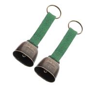 BUTIFULSIC 2pcs Vintage Bear Bell for Camping and Hiking with Green Cloth Strap Small and Light Iron Bell for Bear Protection for Outdoor Safety and Pet Use