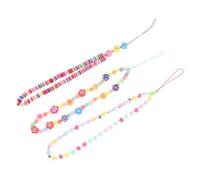 BUTIFULSIC 3Pcs Beaded Polymer Clay Phone Wrist Straps Stylish Decorative Camera Hanging Lanyards for Mobile Phones Music Players USB Drives Anti-lost Charm for Women