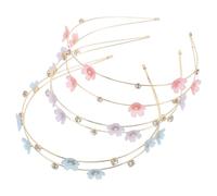 BUTIFULSIC 3Pcs Rhinestone Headband Double Row Crystal Flower Hair Hoops for Women Lightweight Comfortable Fit Bridal Wedding Party Accessories Purple Pink Blue