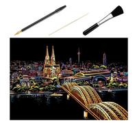 BUTIFULSIC 4pcs DIY Scratch Picture Kit Featuring Night View Scratching Drawing with Bright Colours Hidden Beneath Matte Coating, Paperboard Material, Includes Scratch Pen and Brush