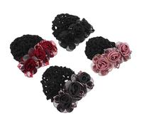 BUTIFULSIC 4pcs Korean Style Floral Hair Bun Holder Covers with Mesh Net Fabric Flower Hair Clips and Barrette Ribbon for Women Soft Breathable Snood Hairnet for Secure Elegant Updos