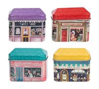 BUTIFULSIC 4pcs Mini Tinplate Candy Storage Boxes with Lid, House-shaped Decorative Tea and Dried Fruit Tins for Kitchen and Bedroom Organization Assorted style