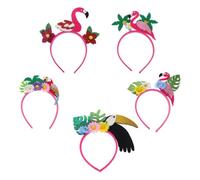 BUTIFULSIC 5pcs Flamingo Flower Palm Leaf Headband Lightweight Comfortable Fit Hawaiian Luau Hair Accessory for Outdoor Events and Photo Props with Unique Tropical Design