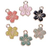 BUTIFULSIC 60Pcs Alloy Flower Charms Pendants for Jewellery Making Mini Sakura Five-petal Design DIY Necklace Bracelet Earring Craft Supplies with Random Colors for Custom Random Color