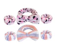 BUTIFULSIC 6pcs Women’s Makeup Headband and Face Wash Wristbands Set, Soft Fleece Tie-dye Leopard Print Pink Blue Red Striped Spa Skincare Hair Accessories for Bath and Facial Care