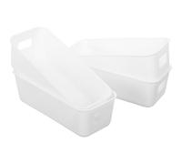 BUTIFULSIC 8 Pcs Plastic Storage Bins Rectangular Organizer Boxes Modern Stylish Design Portable Space Optimization White for Pantry Organization Office and Home 8.45x3.54x2.75in