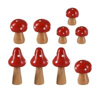 BUTIFULSIC 9pcs Wood Mini Mushroom Garden Decorations, Delicate Red Mushroom Shaped Ornaments for Flowerpot and DIY Decoration, Unique Fairy Garden Accessories for Patio and Lawn
