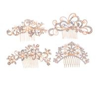 BUTIFULSIC Bridal Hairpin Combs for Women Wedding with Smooth Surface Alloy Material 4pcs with Pearls and Crystals and Golden Colour, Elegant Hair Accessories for Banquets and Brides