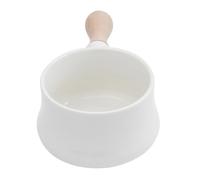 BUTIFULSIC Ceramic Breakfast Bowl with Wood Handle, Thick and Sturdy Design, Suitable for Soup and Snacks, Classic White Porcelain Bowl for Rice, Salads, and Finger Food Serving