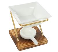BUTIFULSIC Ceramic Wax Melt Burner Scented Wax Warmer with Wood Base and Iron Frame Vintage Style Aromatherapy Diffuser with Tealight Candle Holder, Prevent Scalding for Tearoom and Bedroom