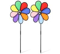 BUTIFULSIC Flower Wind Spinners Automatic Rotation with Wind and Easy Installation 2pcs 30cm Colorful Rainbow Pinwheels with Eight Pieces of Cloth for Garden Outdoor Decoration