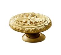 BUTIFULSIC Golden Brass Single Hole Drawer Pull Handle with Delicate and Smooth Relief Design, Decorative and Fade-Resistant Cabinet Knob for Shoes Cabinets and Drawers