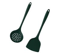 BUTIFULSIC Green Silicone Cooking Spatula and Slotted Spoon Kitchen Utensils with Smooth Rounded Edges, Heat Resistant and Non-Scratch for Everyday Cooking Use