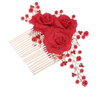 BUTIFULSIC Hair Side Accessories Elegant Wedding Bridal Red Comb with Pearl Alloy Fabric, Sturdy and Skin Friendly and Ladies at Weddings and Parties