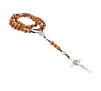 BUTIFULSIC Handmade Classic Brown Wood Design Rosary Beads Necklace with Cross Pendant Wooden for Prayer and Positive Energy Suitable for Sacred Occasions and Daily Wear