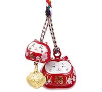 BUTIFULSIC Japanese Style Lucky Cat Hanging Pendant for Car Rearview Mirror and Phone, Lightweight Ceramic and Copper Material, Easy to Hang Decorative Charm for Collection and