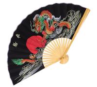 BUTIFULSIC Large Chinese Style Folding Fan Wall Decor 0.5x0.9m Black Dragon Pattern for Living Room Wedding Background